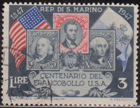 z vendido San Marino 1947 Scott 267 Sello º Centenario Sello º Filatelia Presidentes Americanos 3L Saint Marin 